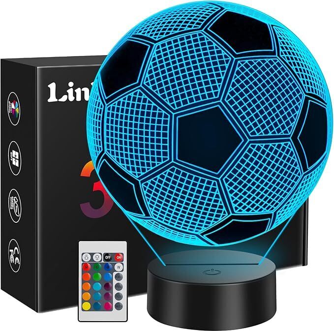 Novzep Lampe,3D Nachtlicht Kinder,Fussball Geschenke Jungen Mädchen,16 Farben Ändern, Geburtstagsgeschenk 7+jahre,Valentinstag,Kinder Geschenk KAUF-ALRI-LT187-18