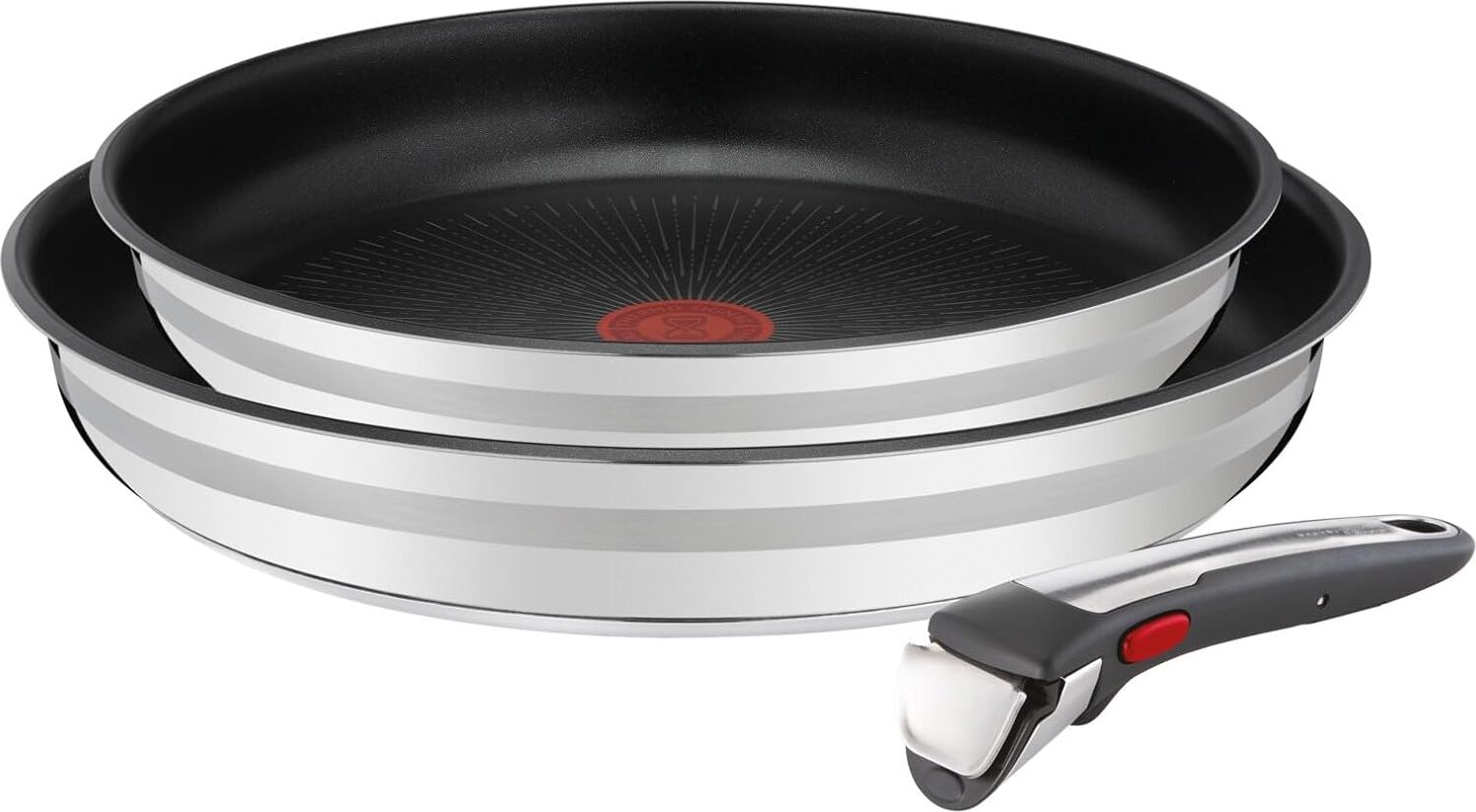 Tefal 3-teiliges Bratpfannen-Set,ofenfest bis 250 °C ohne Griff, Thermosignal, PFOA-frei,für alle Herdarten inklusive Induktion geeignet,Edelstahl/Schwarz