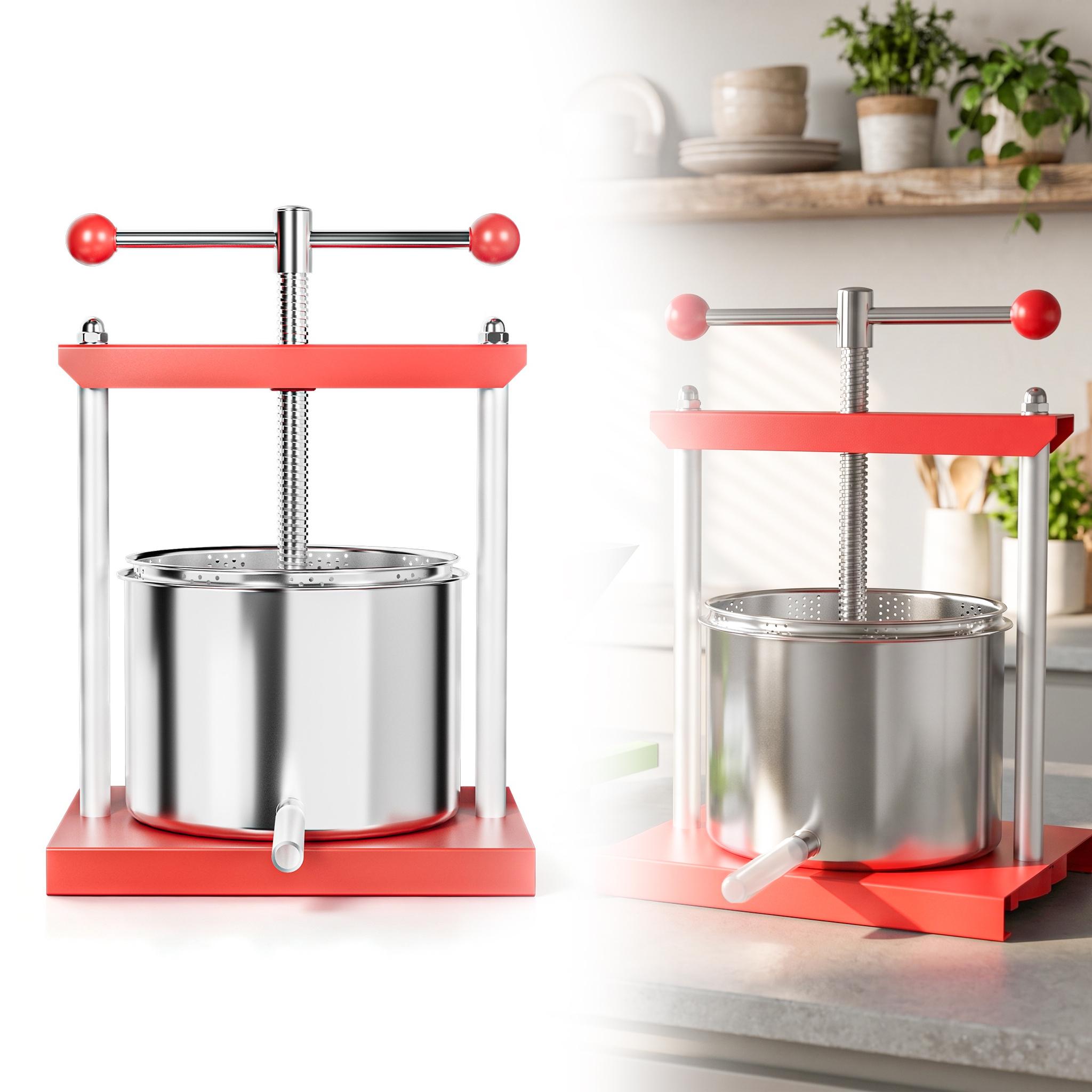 LZQ Obstpresse Manuell 6 L, Obstpresse aus Stahl mit Edelstahl-Presskorb, Apfelpresse Saftpresse Weinpresse für Äpfel, Trauben und Beeren