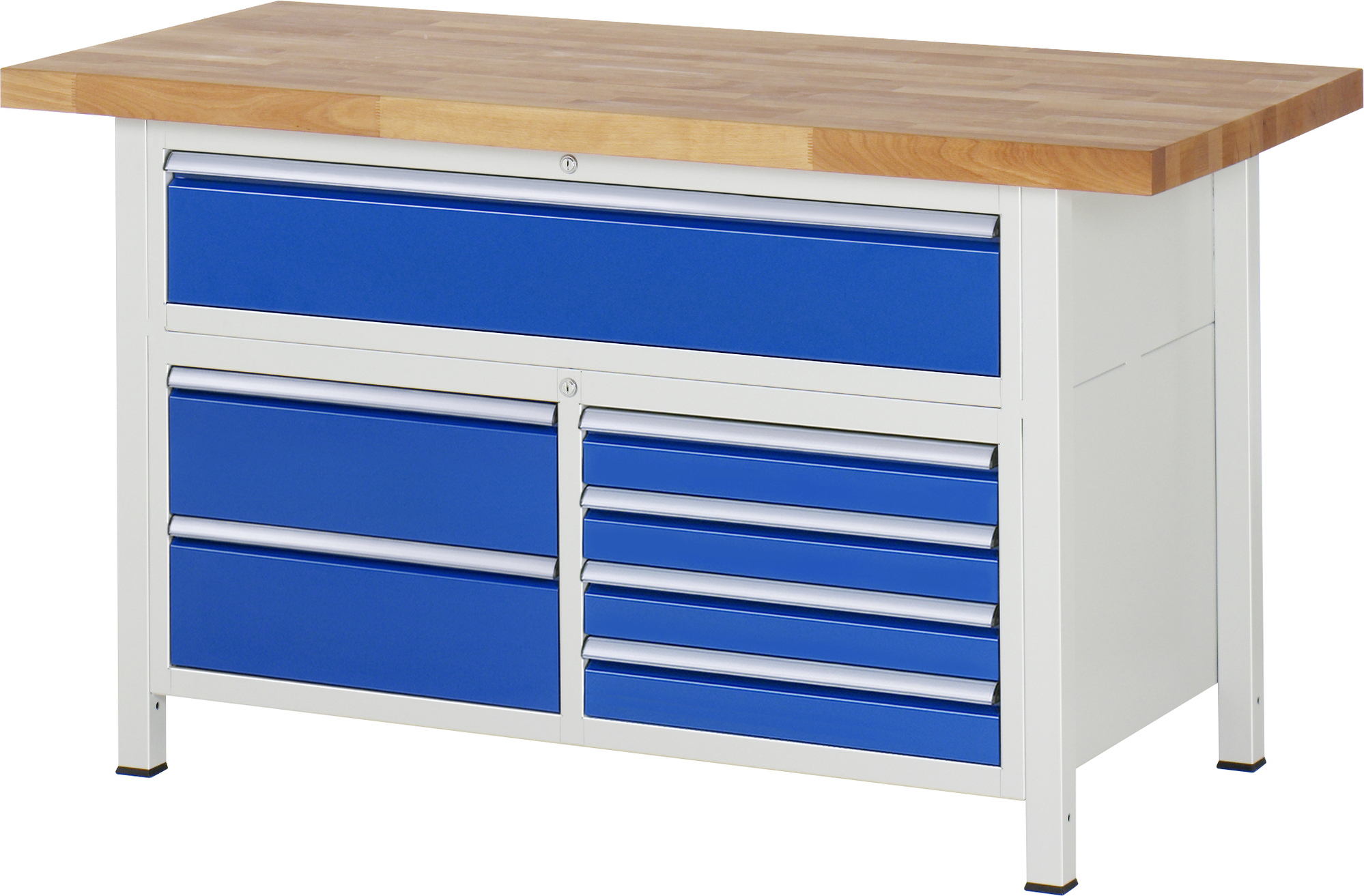 Werkbank 1500x700x840-1040mm 7xSchublade-TA lichtgrau/enzianblau. 38921A2157B4H11