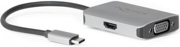 Delock - Videoschnittstellen-Converter - USB-C (M) bis HD-15 (VGA), HDMI (W) - 20cm - Silber - Support von 4K 60 Hz, 10 87776