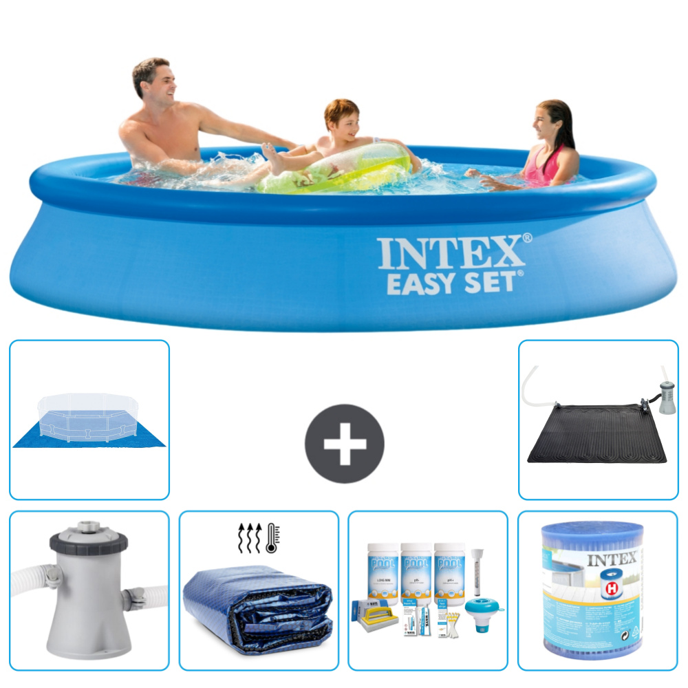 Okrúhly nafukovací bazén Intex Easy Set - 305 x 61 cm - modrý - vrátane markízy s čerpadlom - balík na údržbu - filter - podložka - solárna rohož