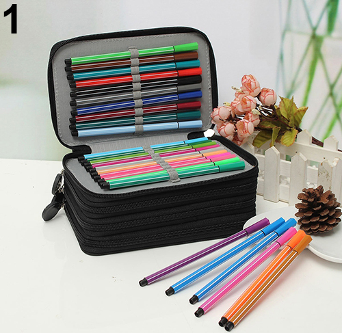 Essen 4 Schichten 72 Löcher tragbare Zeichnung Skizzierstiftstift Reißverschluss Hülle Haltertasche-Schwarz 679971@Essen