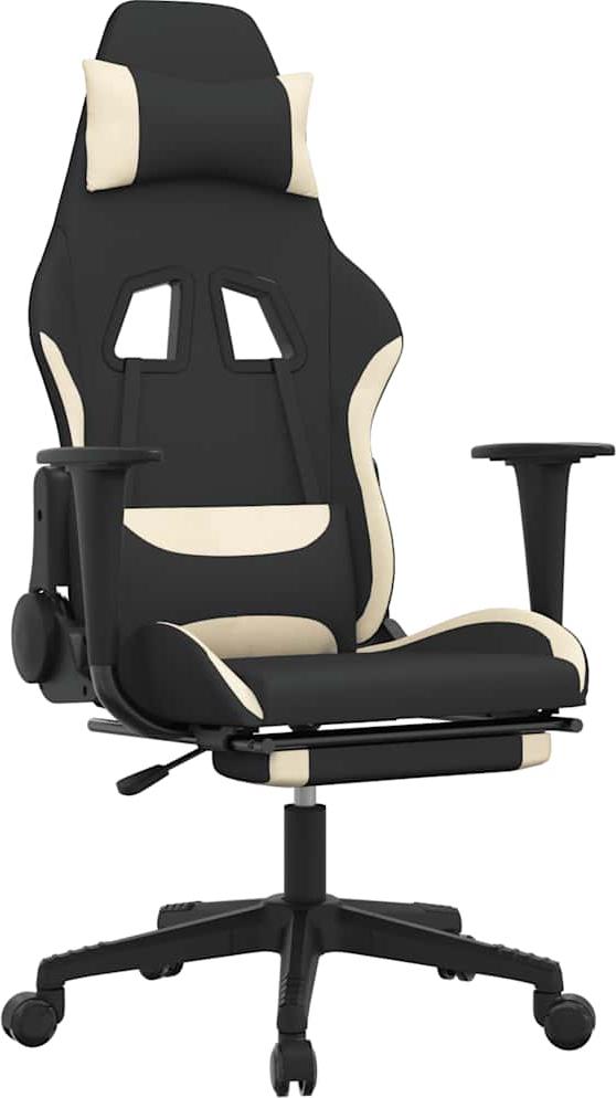 herné kreslo vidaXL s masážou a opierkou nôh čierno-krémová látka