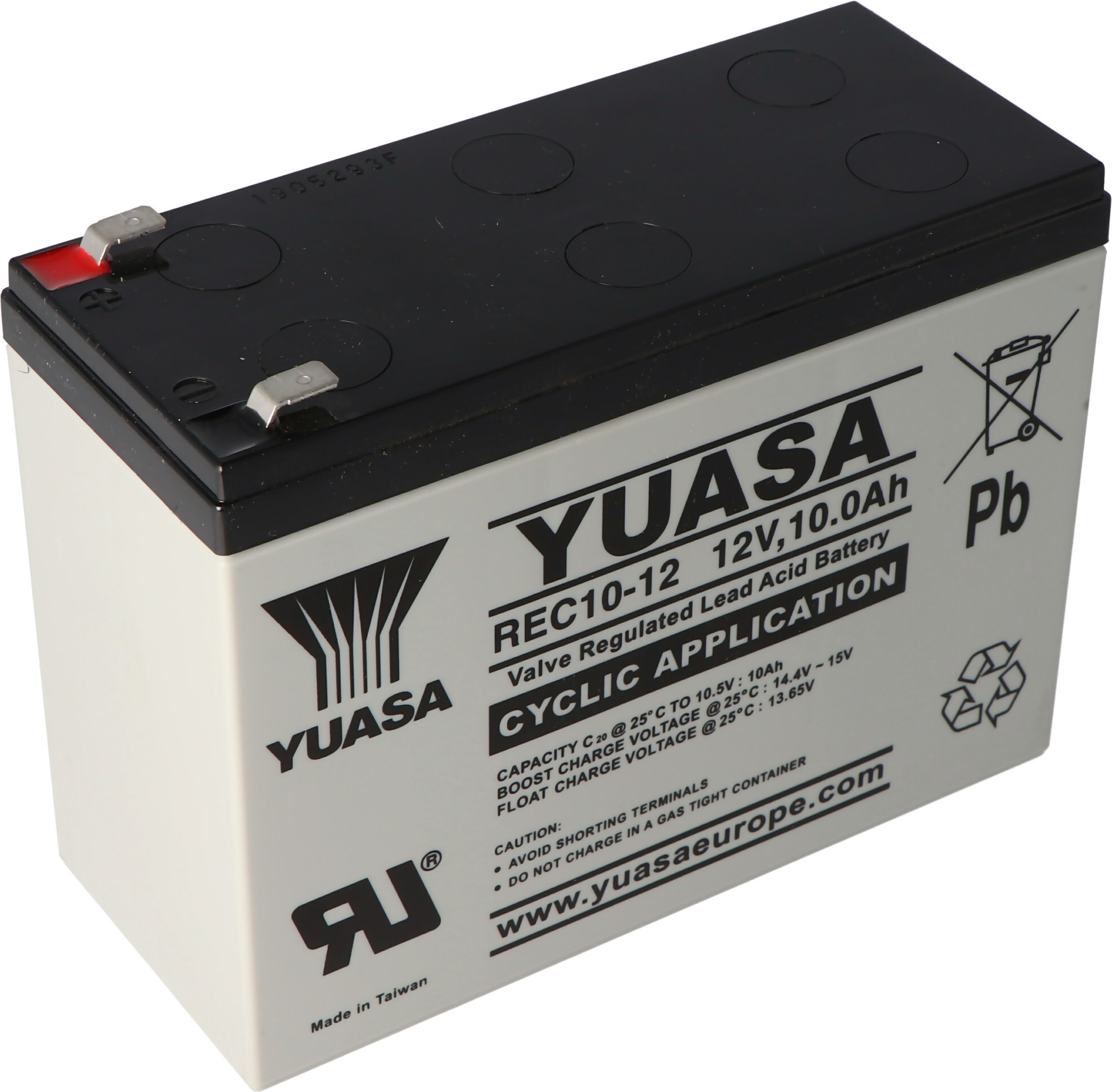 Yuasa Blei-Akku REC10-12 mit 12 Volt und 10Ah, 6,3mm Faston Steckkontakte