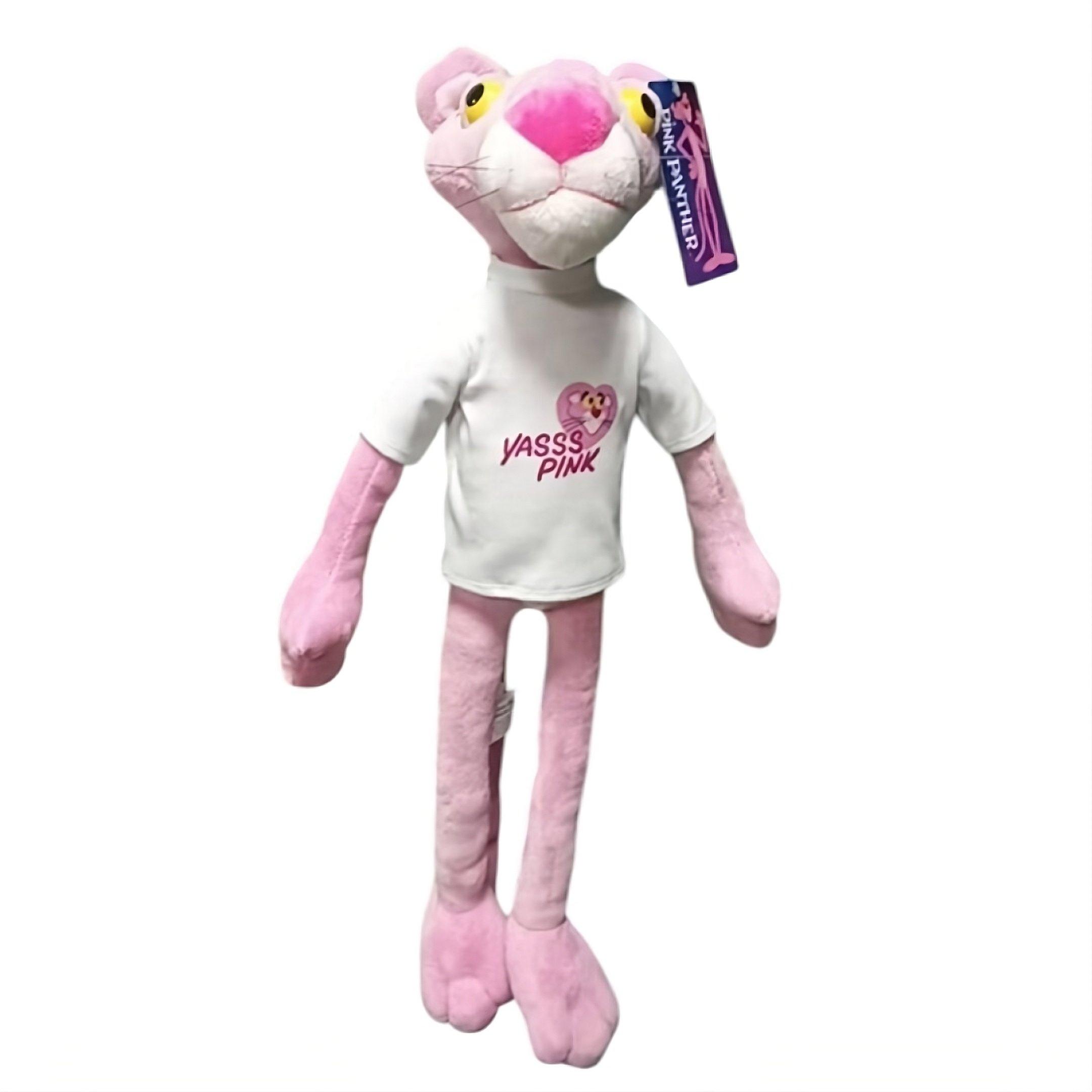 Grupo Moya Pink Panther Plüschtier 50 cm – offizielles Kuscheltier der Kult-Zeichentrickfigur mit weißem T-Shirt „YASSS PINK“ & Herzmotiv