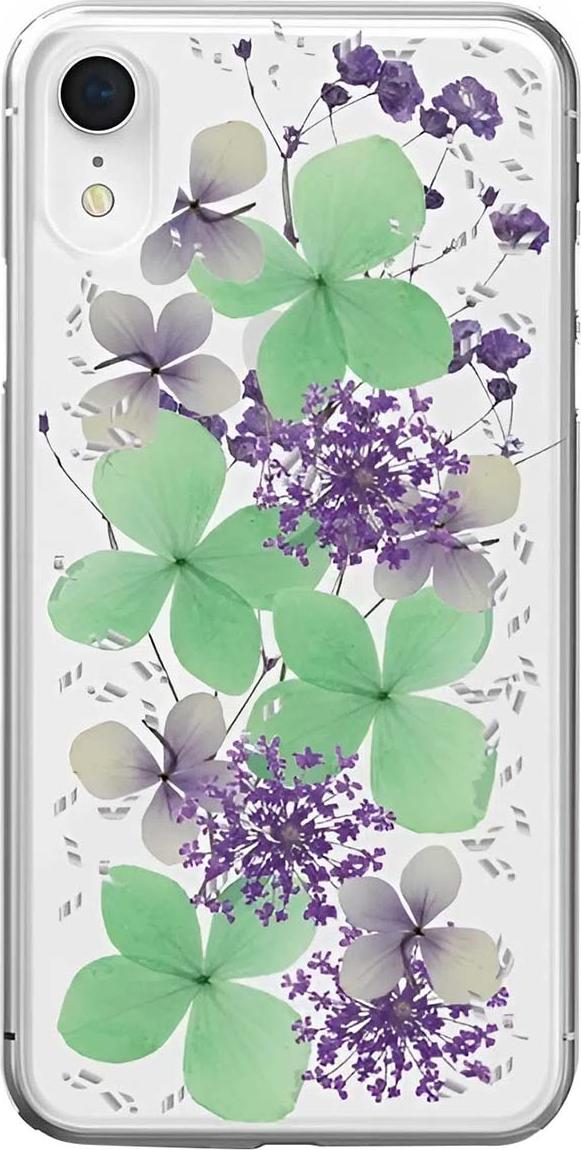 PURO Glam Hippie Chic Cover - obal na iPhone XR (pravé zelené okvetné lístky)