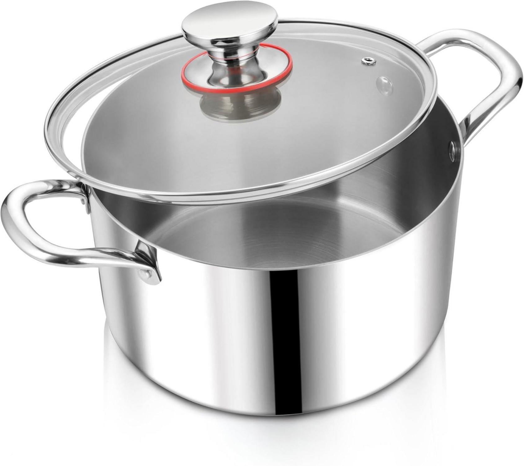 Sonstige Herogo Edelstahl Kochtopf mit Glasdeckel Ø 24 cm 5,6 L - Induktion geeignet