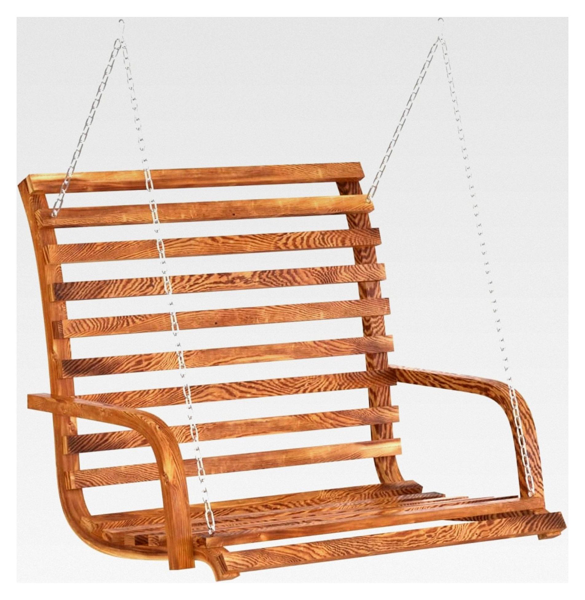 Markenlos Hollywoodschaukel aus Holz mit Teak-Finish - 126x63x92 cm, für den Außenbereich, mit Ketten, max. 200 kg Belastung