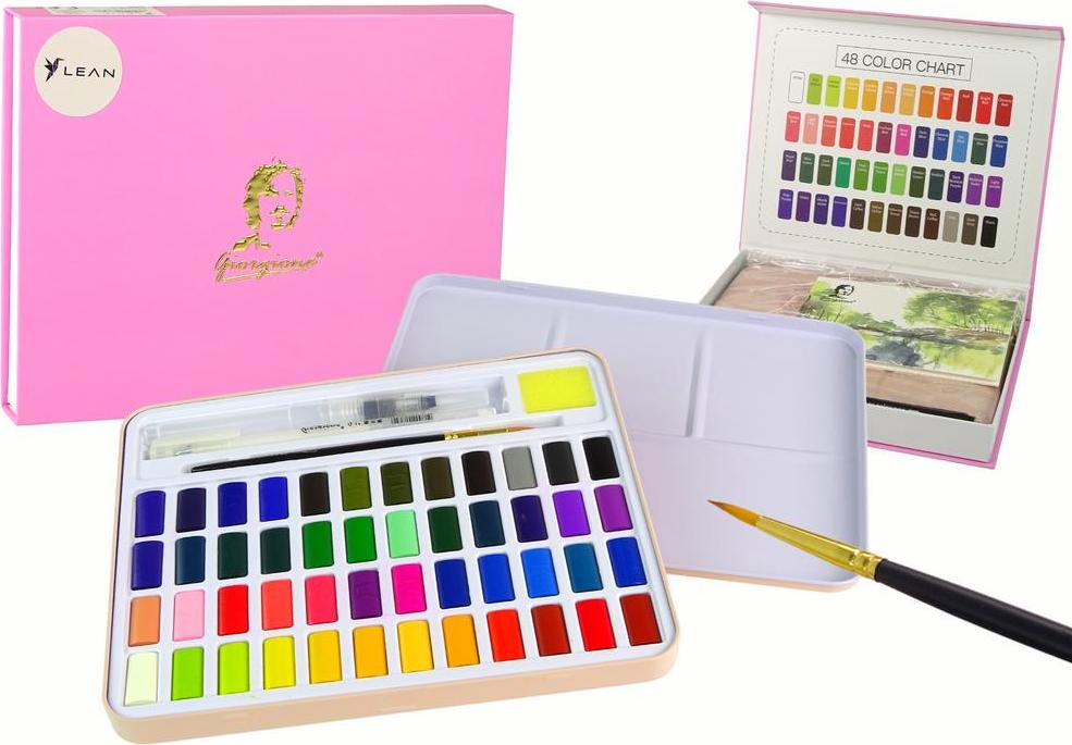 Lean Artist Set 48 Aquarellfarben Zubehör Künstlerset mit 48 Aquarellfarben und Zubehör