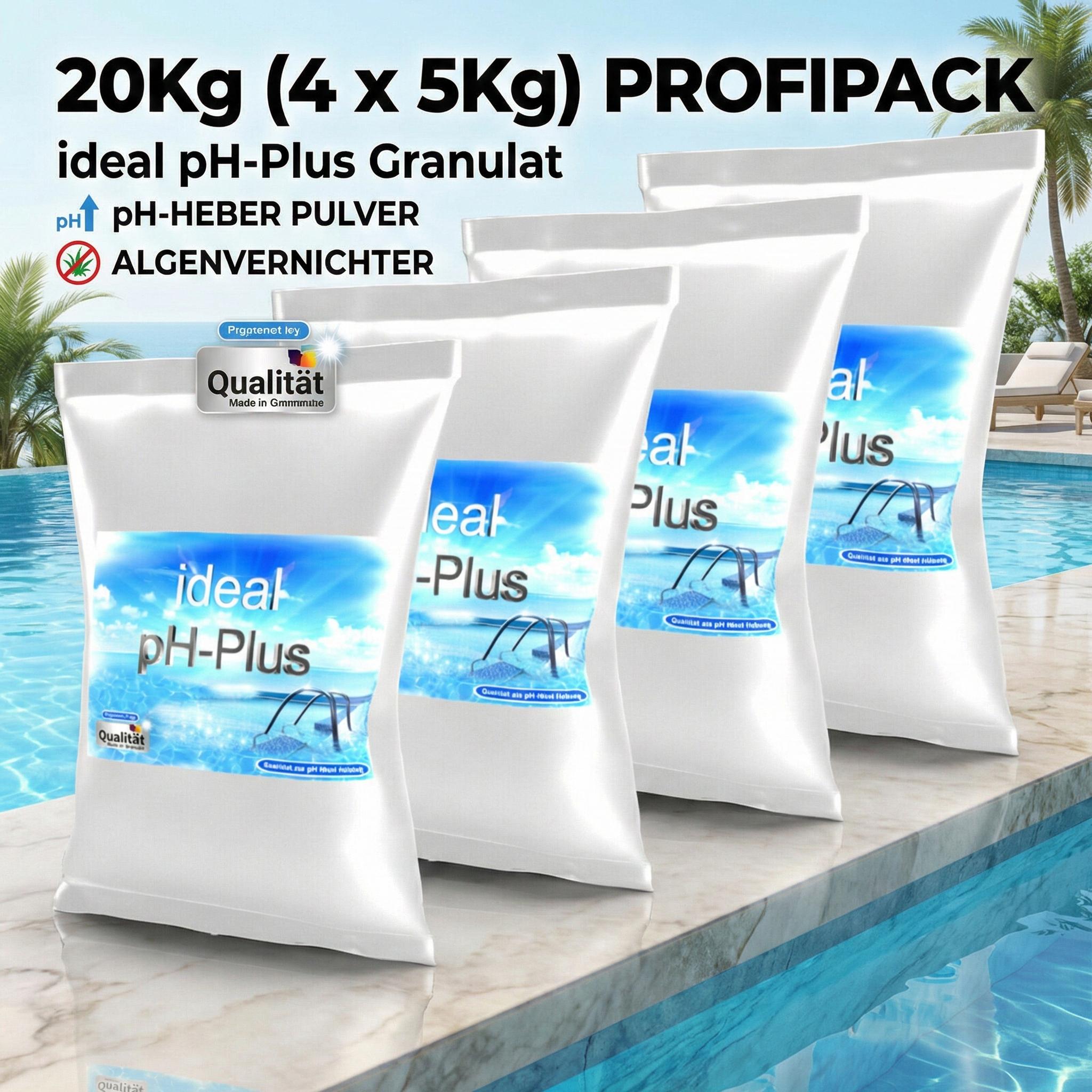 EMT Handelswaren GmbH 20Kg ideal pH-Plus Granulat, pH-Heber Pulver, Algenvernichter ( 4 x 5 Kg ) CF01-201_Kau