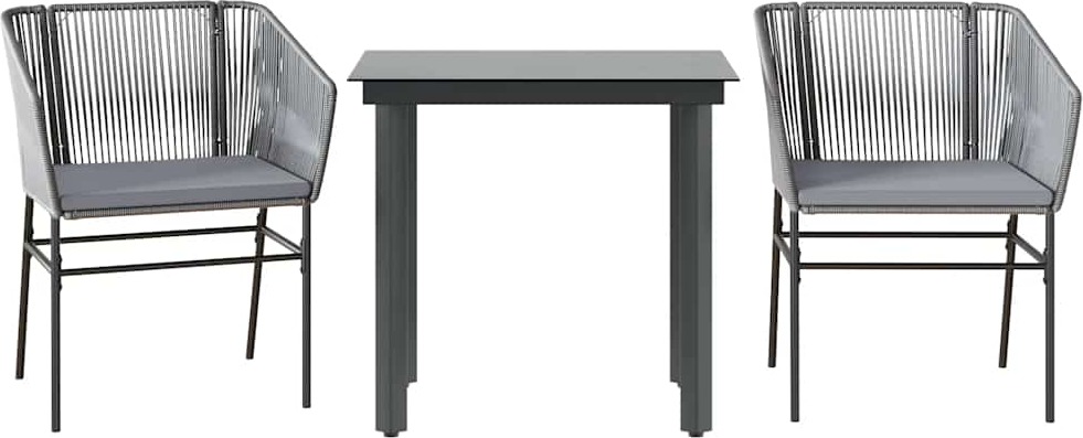 vidaXL 3-dielny záhradný jedálenský set s vankúšmi sivý polyratan sklo