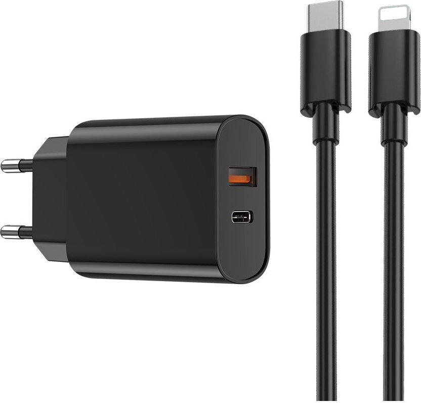 WIWU Sieťová nabíjačka Wi-U002 PD + QC 20W 1x USB 1x USB-C + kábel USB-C - kompatibilný s iPhone Black