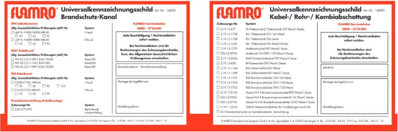 Flamro 14000 Kennzeichnungsschild f.FLAMRO Brandschutzsysteme Universal