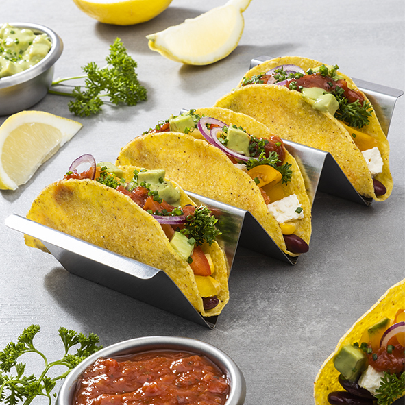 HI Taco Halter aus Edelstahl für 3 Tacos, 25,5 cm lang, 10 cm breit, 5,2 cm hoch