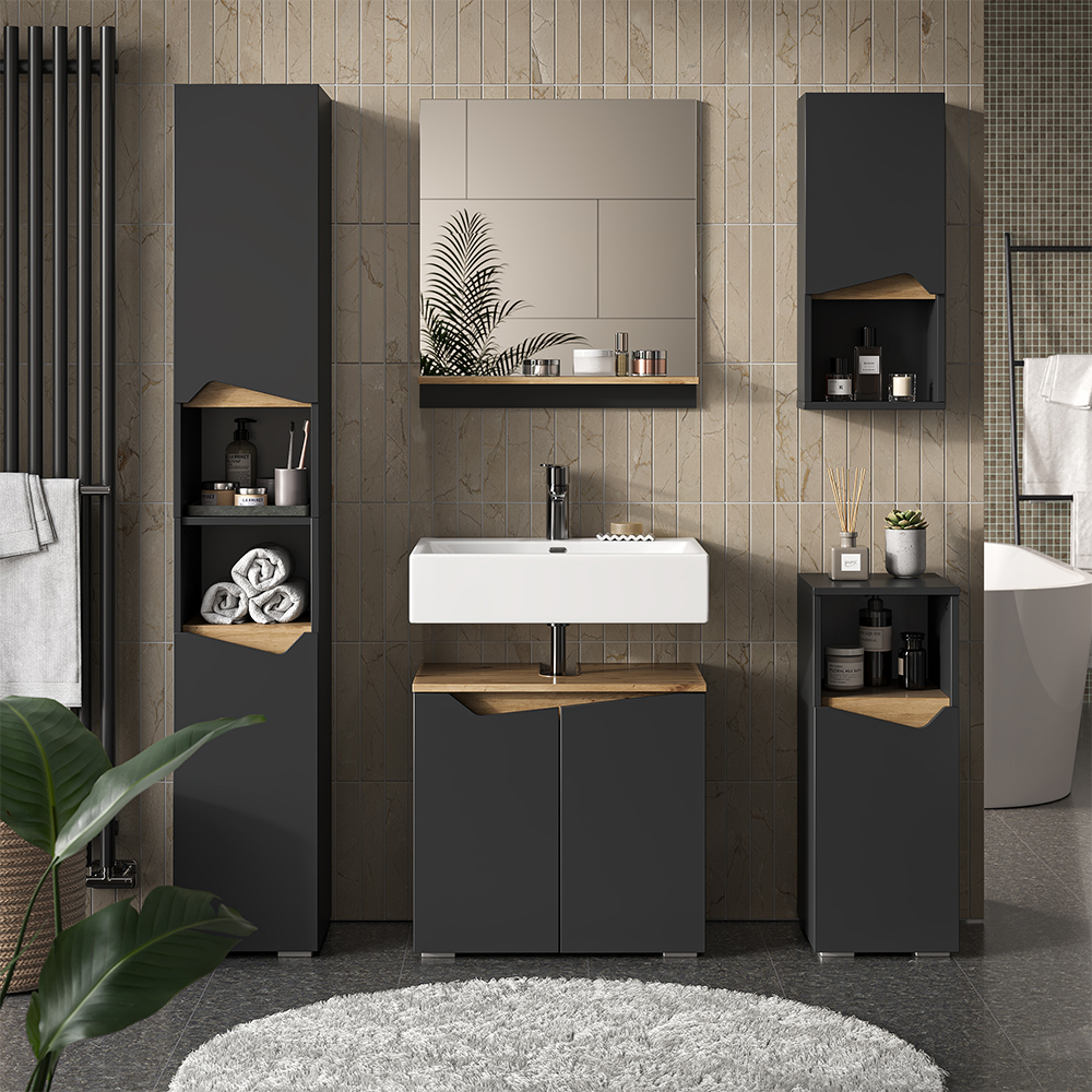 Ensemble Meuble De Salle De Bain Et Lavabo Anthracite L.100cm 2 Tiroirs Meuble Haut2 Lavabo Miroir Rond Led 82764125 Ensemble Meuble De Salle De Bain Et Lavabo Anthracite L.100cm 2 Tiroirs Meuble Haut2 Lavabo Miroir Rond Led 82764125