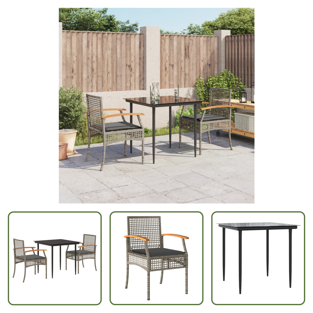 The Living Store 3-dielny záhradný jedálenský set s vankúšmi sivý polyratan