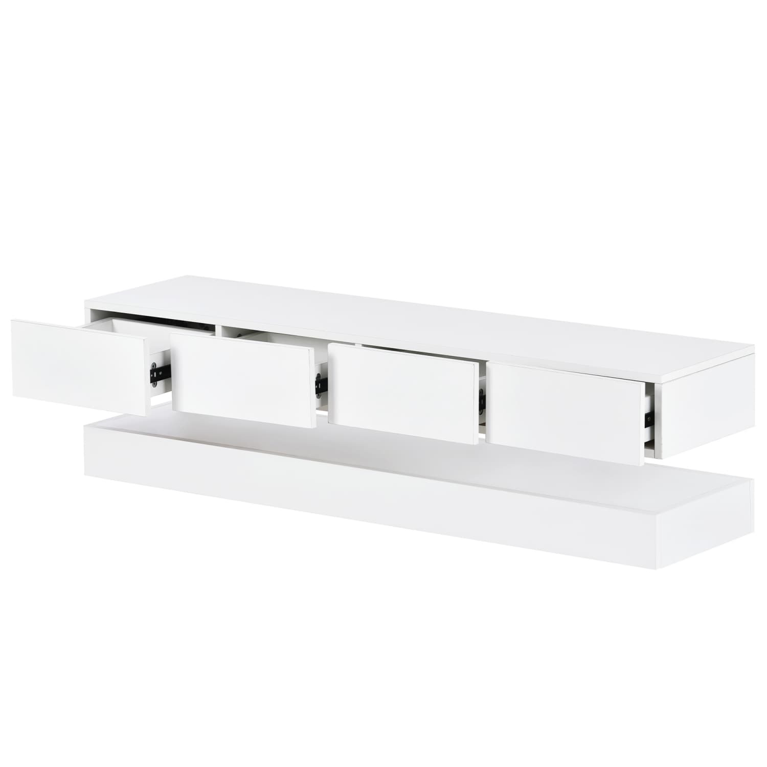 Bentiss TV Lowboard(130*33*15cm)Wandmontierter TV-Schrank,TV-Ständer,TV-Möbel mit 2 Schränken und 4 großen Schubladen,16-farbige LED-Beleuchtung Wandschrank Bentiss004