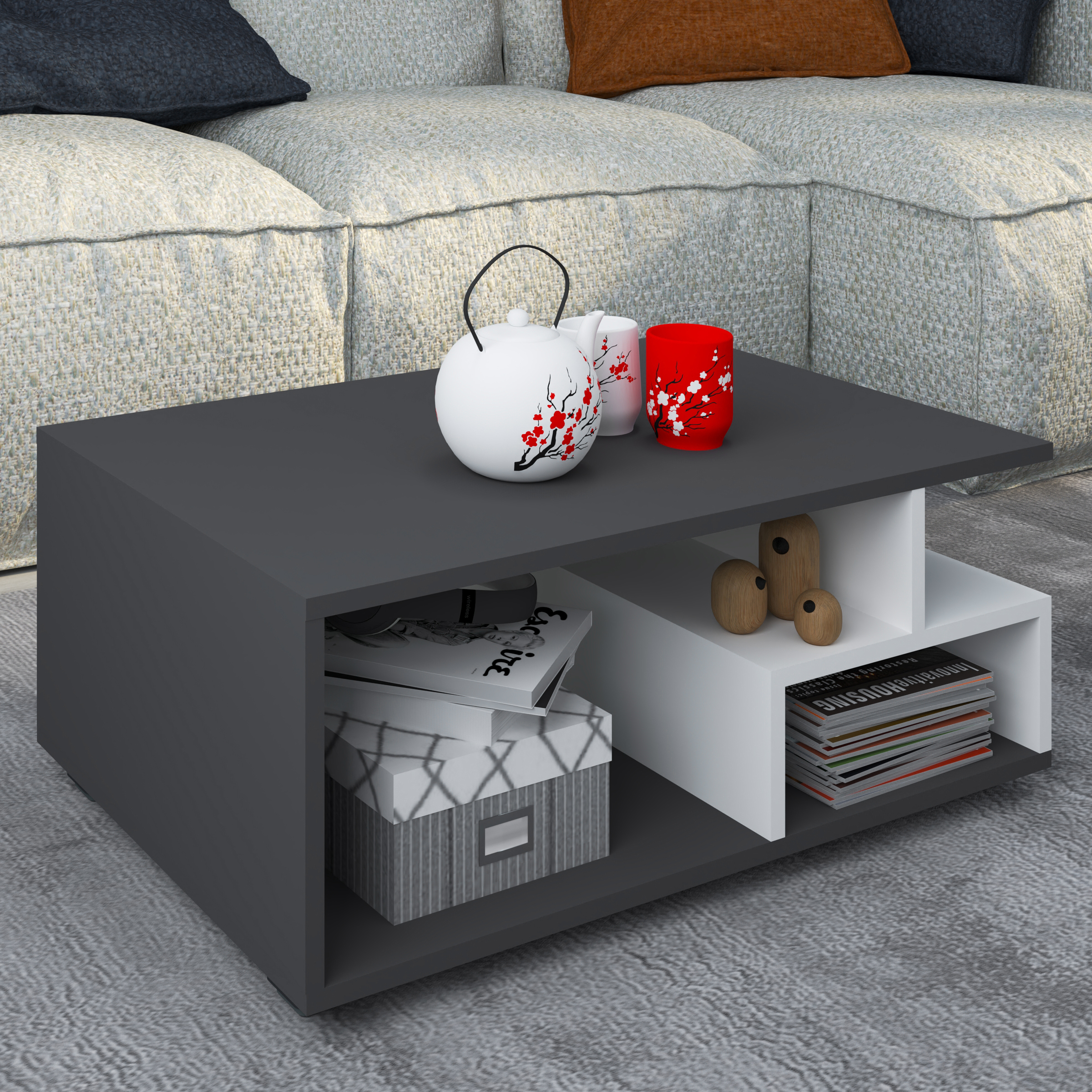 VCM Holz Couchtisch | Sofatisch mit ausreichend Stauraum | Maße ca. H. 40 x B. 80 x T. 50 cm | Wohnzimmertisch - Sulas 56-918604