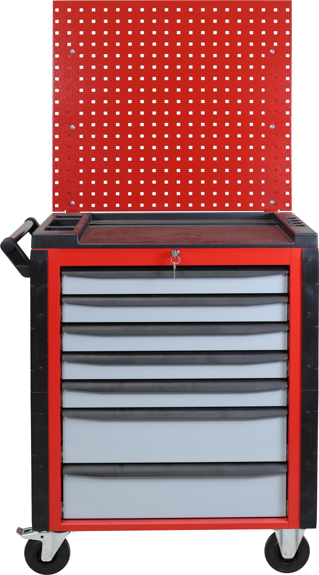Werkstattwagen Cheetah Plus + Lochplatte | 7 Schubladen | HxBxT 168,5x75x47,5cm | Feuerrot/Silbergrau