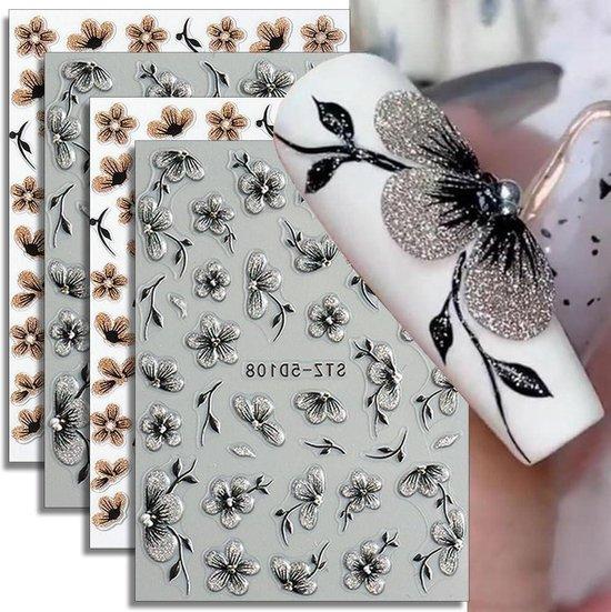 OEM Glitzernde 3D Blumen Nägelsticker schwarz gold 4er Set 2026