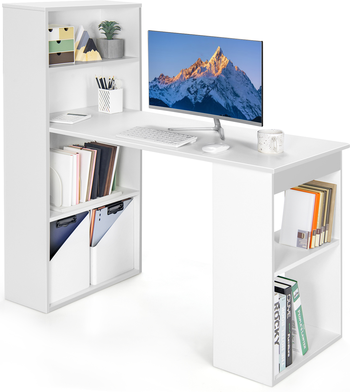 Scrivania In Vetro Temperato E Acciaio COSTWAY – 2 Ripiani, Design Salvaspazio 106x51x77 Cm, Oro