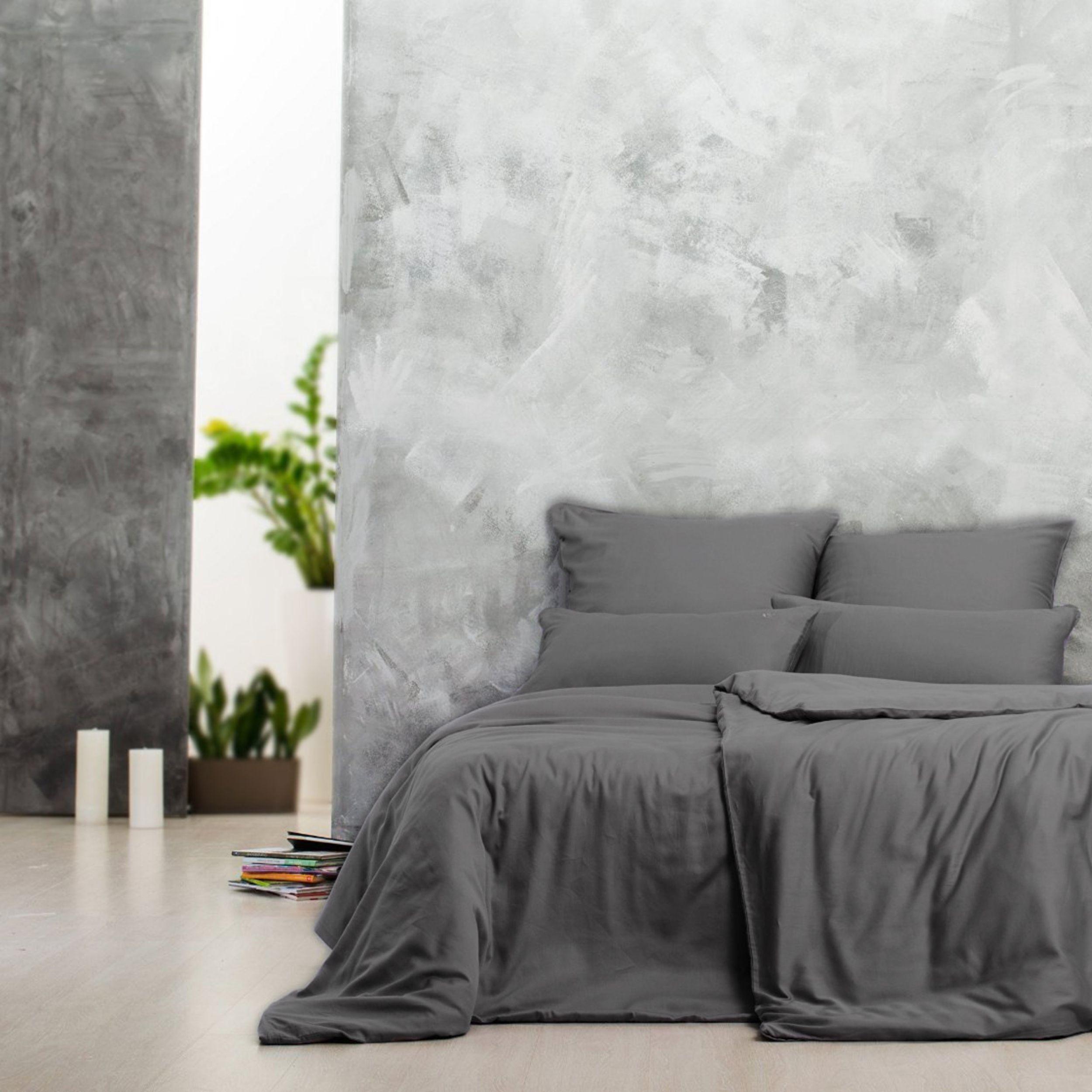 sei Design Heimtextilien Inh. I. Richter Sei Design Bettset Mako Satin 100% Baumwolle Dark-Grey 80x80 + 135x200