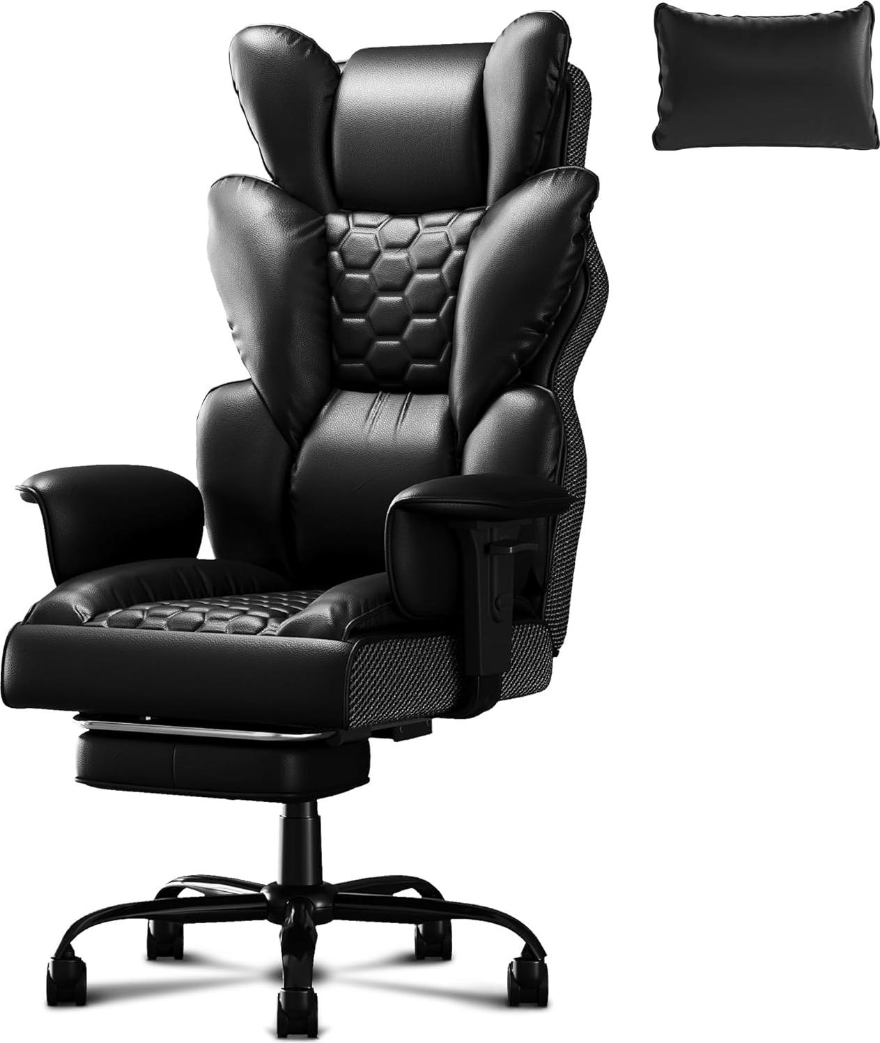 Herné kreslo JOIEYOU Ergonomické kancelárske kreslo s podnožkou, látkovým povrchom, perovým sedákom a čalúnením, nosnosť herného kresla do 150 kg (čierne)