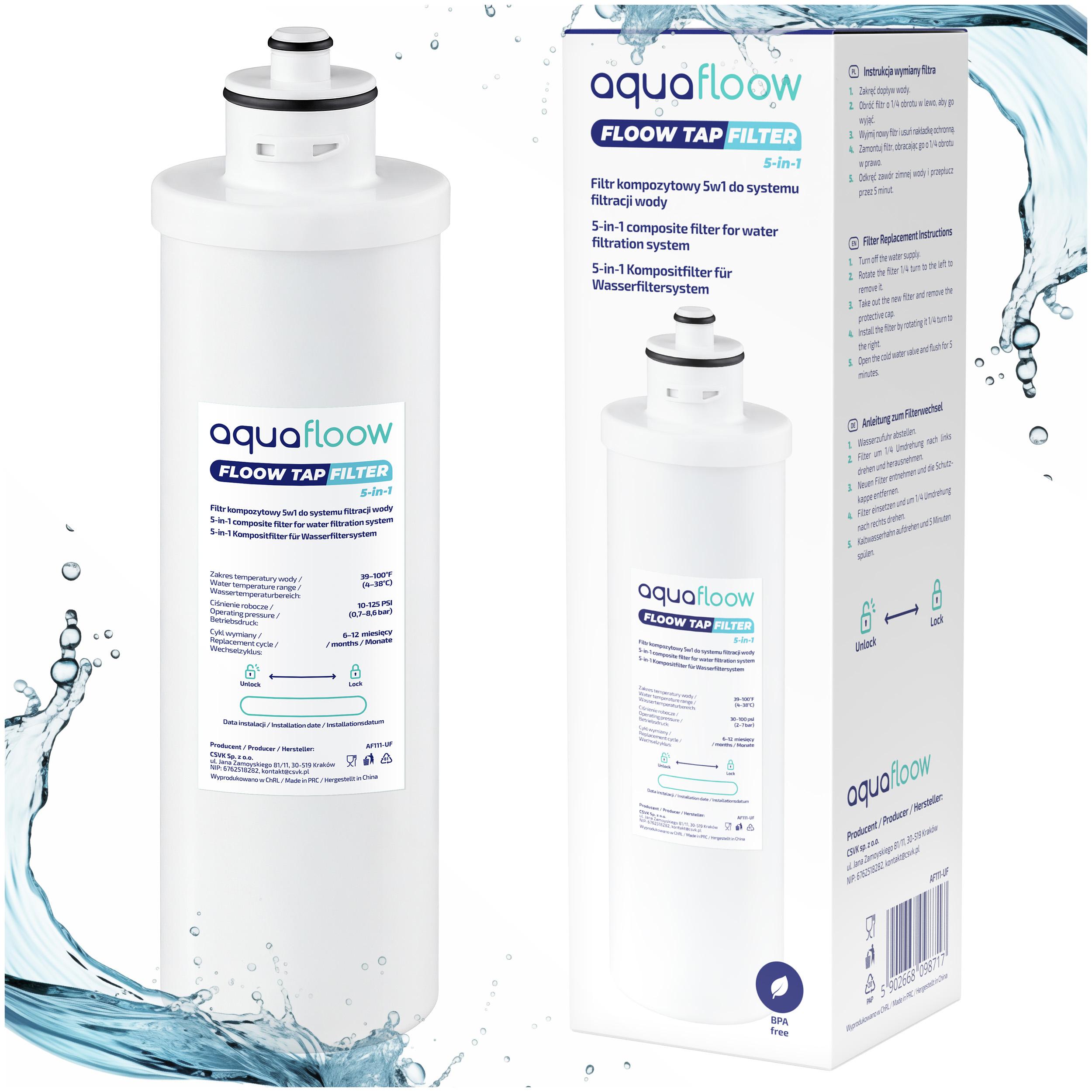 AquaFloow 5-in-1 Wasserfilter AF111-UF – Kompositfilter mit Ultrafiltrationsmembran 0,01 µm für Untertischsysteme