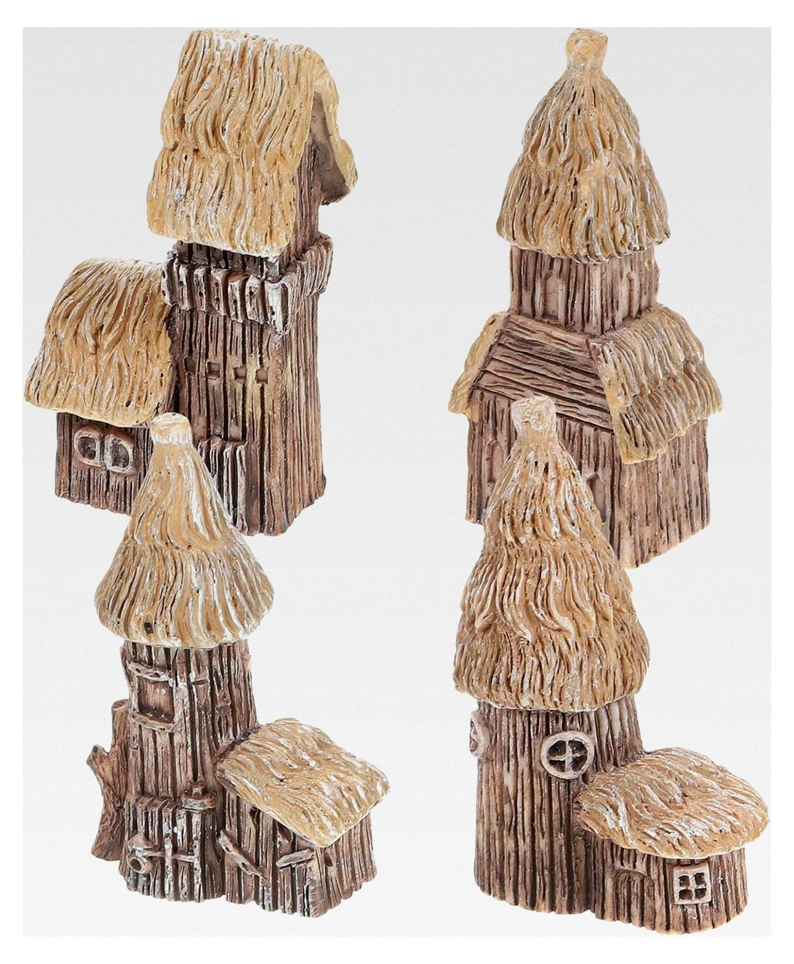 Markenlos Miniaturhaus Ornament 4 Stück aus Kunstharz für Vintage Deko
