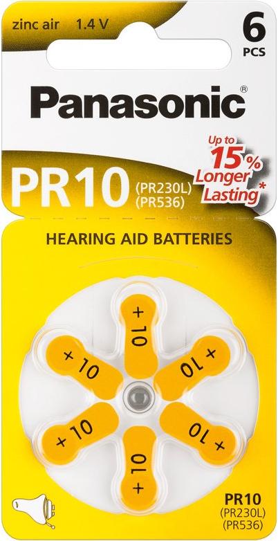 Panasonic PR10 Hörgerätebatterien PR-10/6LB, Hörgerätezellen Zink Air 6er Rad