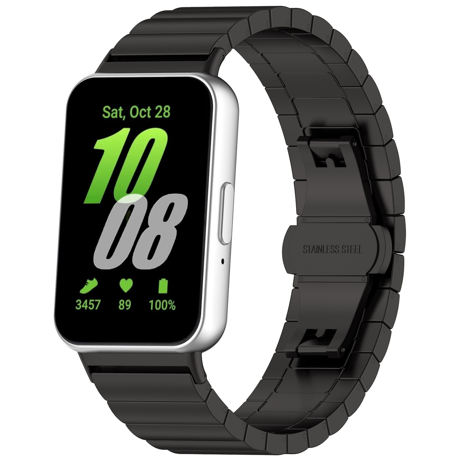 Pre Samsung Galaxy Fit 3 One Bead z nehrdzavejúcej ocele Kovový náramok Black