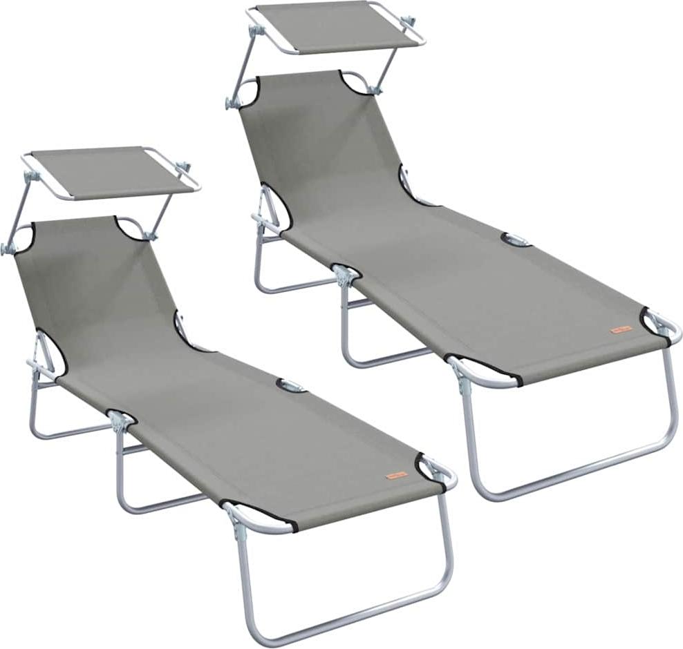 Sonnenliege 2-Person 2 pcs Grau 58 x 188 x 77cm Stoff