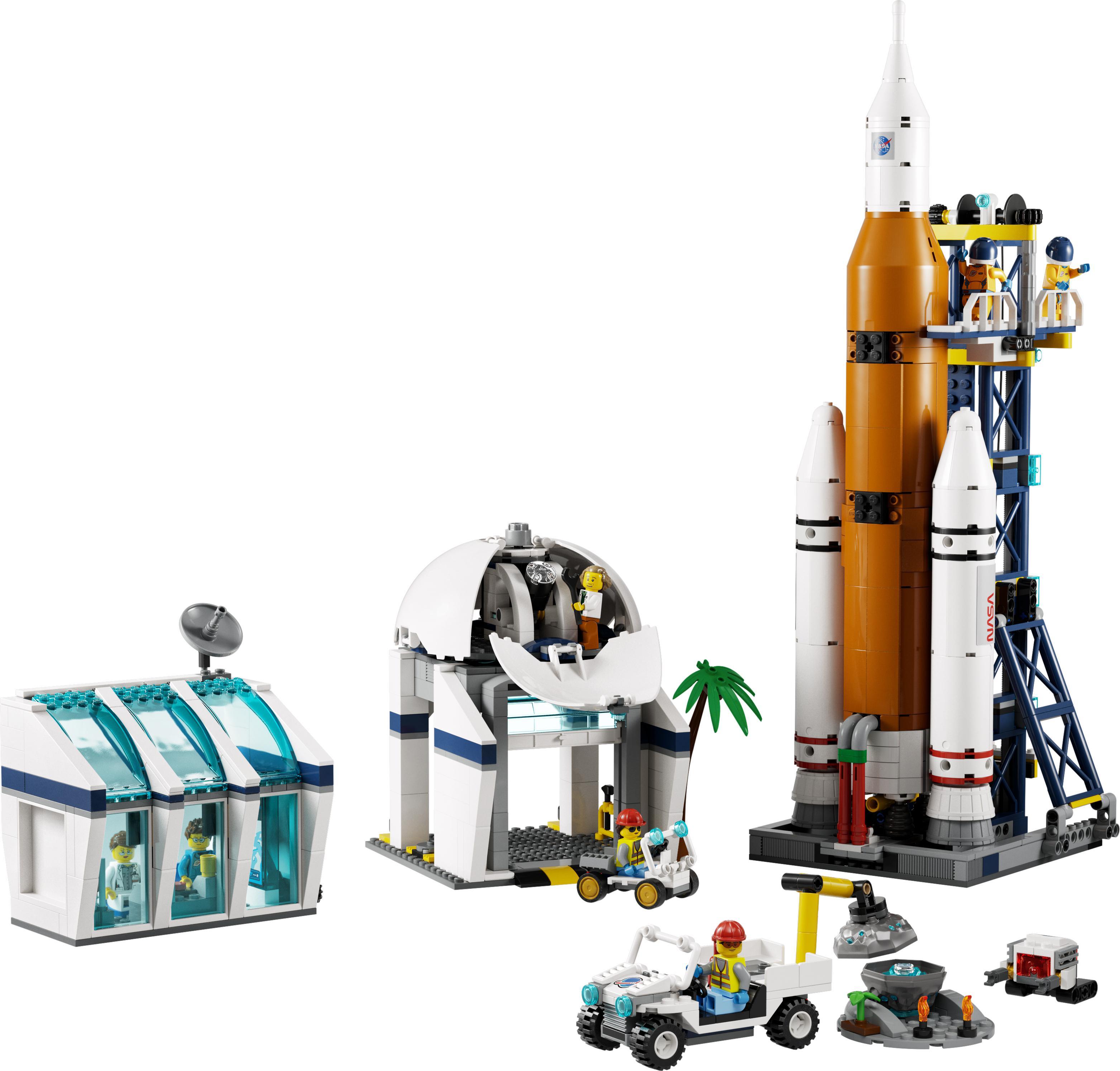 LEGO 60351 City Raumfahrtzentrum Weltraum-Spielzeug aus der LEGO NASA Serie mit 7 Astronauten-Minifiguren und einer Rakete, ab 7 Jahre