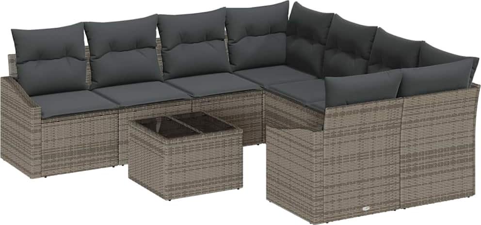 vidaXL Sofa Set mit Kissen mit Kissen 9 pcs Grau Poly Rattan