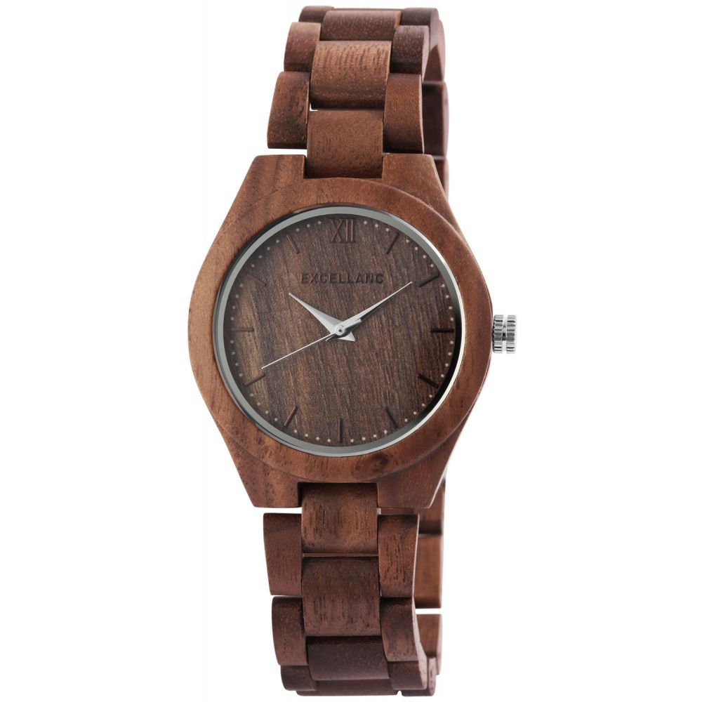 Excellanc Analog Damenuhr aus Holz in braun mit Faltschließe 1800157-003
