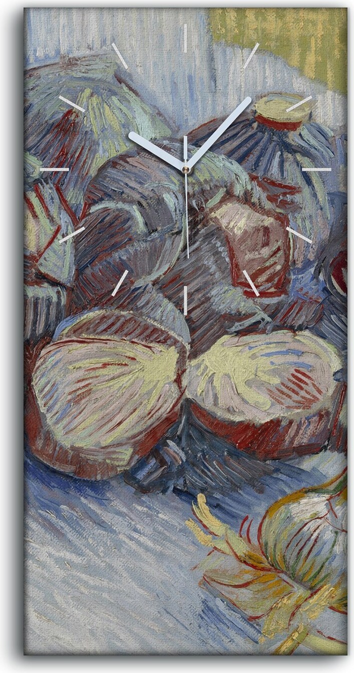 coloray Wandkunst Leinwand Bild Uhr Geräuschlos Kunstdruck 30x60 Rotkohl und Zwiebeln - weiße Hände zcv-080-30x60-b