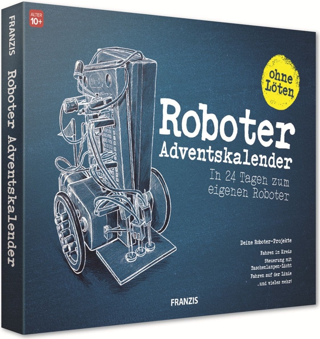 Franzis 67161 Adventný kalendár Robot za 24 dní na vlastného mobilného robota bez spájkovania