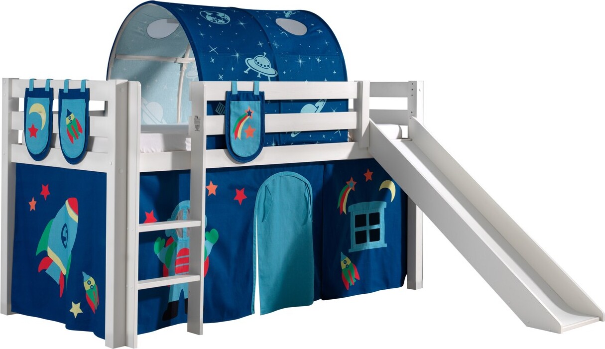 Spielbett Pino mit Rutsche und Textilset Kiefer Weiß