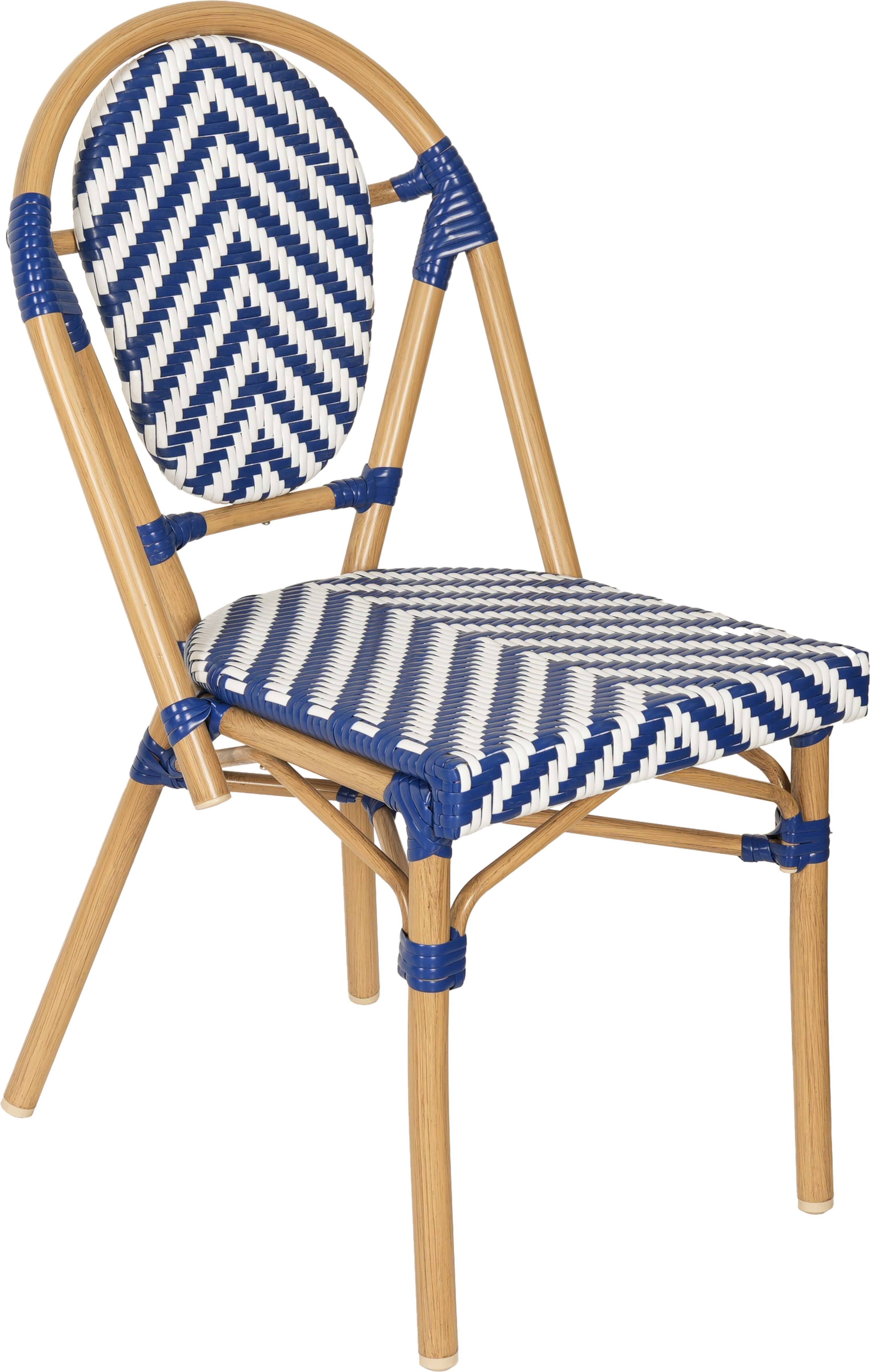 Gartenstuhl im Pariser Bistrostil aus Aluminium und blauem Rattan - Oviala Alma 112530
