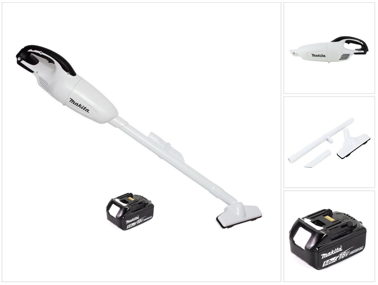 Akumulátorový vysávač Makita DCL 180 T1 W 18 V biely + 1x akumulátor 5,0 Ah - bez nabíjačky