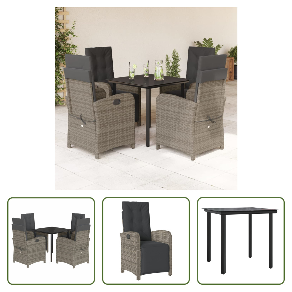 The Living Store 5-dielny záhradný jedálenský set s vankúšmi sivý polyratan
