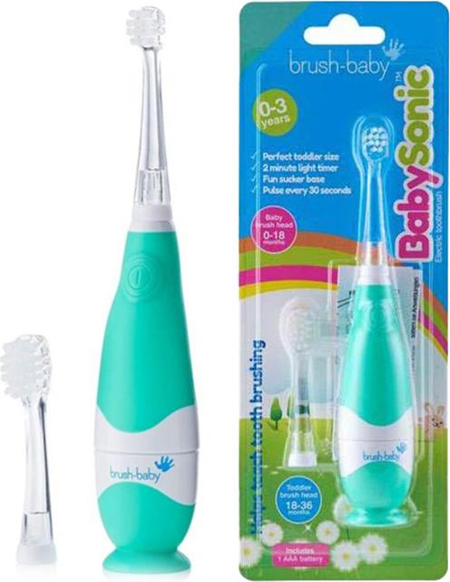 BrushBaby BabySonic, Detské, Tyrkysová, 2 min, 30 sec, Batérie, AAA, Alkalický