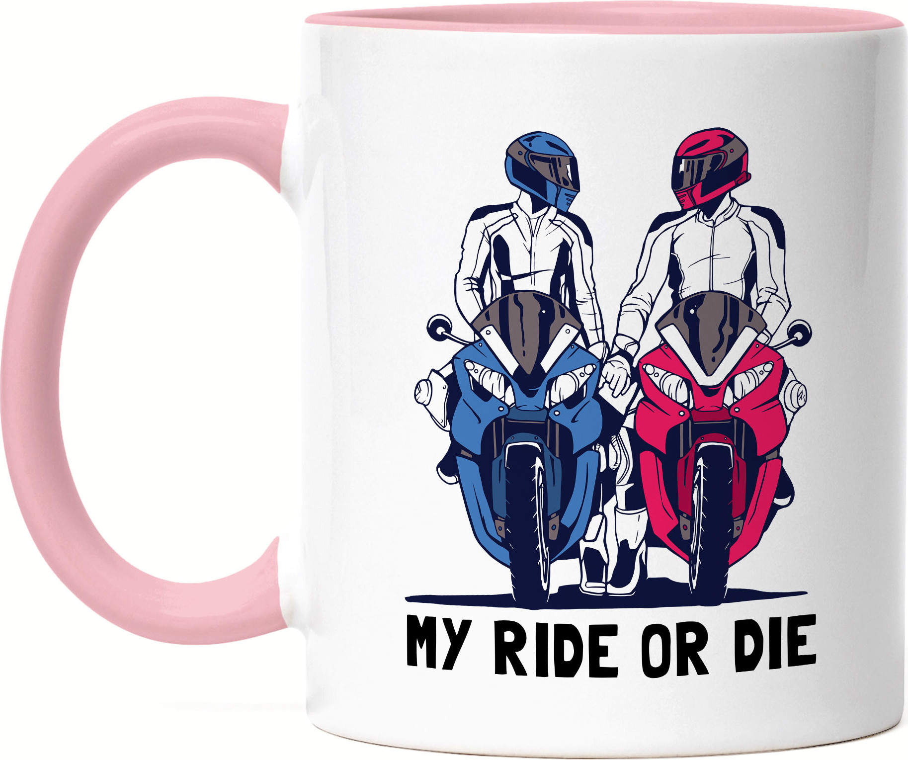 Hey!Print My Ride Or Die Tasse Rosa Motorrad Motiv Motorradfahrer Moped Motorradfahrerin Motorradtour Bike Pärchen Speed Straße HP-1300-T-Rosa