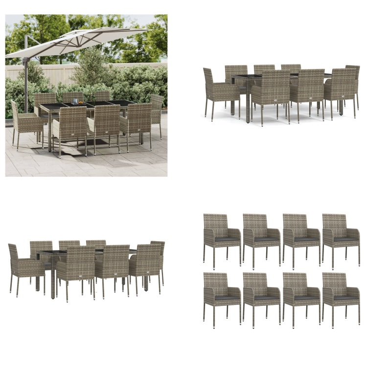 vidaXL 9-dielny záhradný jedálenský set s vankúšmi sivý polyratan - Záhradný jedálenský set - Záhradné jedálenské sety - Jedálenský set - Jedálenský set terasa