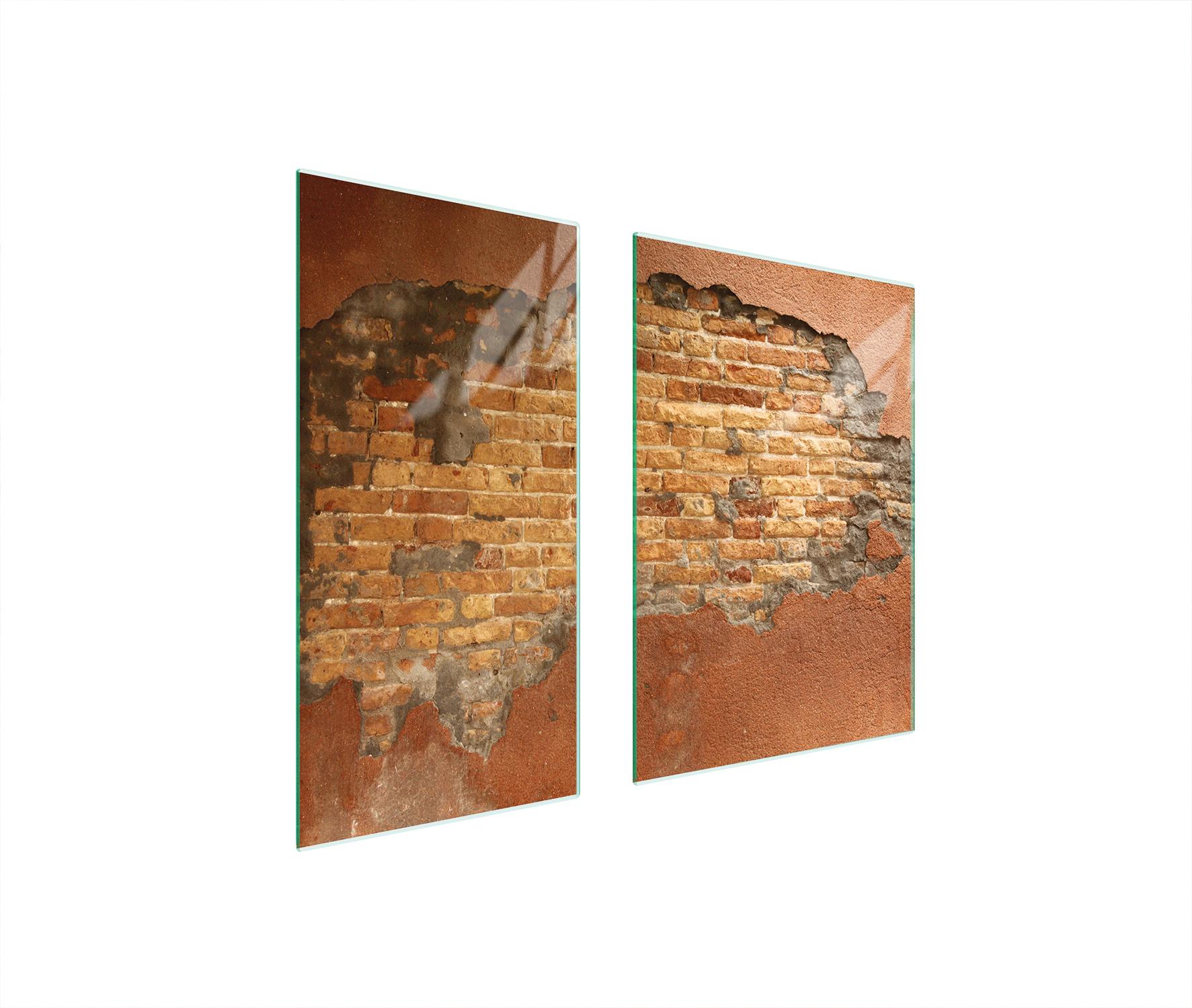 TMK ArtDeko Herdabdeckplatten 2 teilig 75x52 Ceranfeld Abdeckung Glas Schneidebrett Ziegel Orange