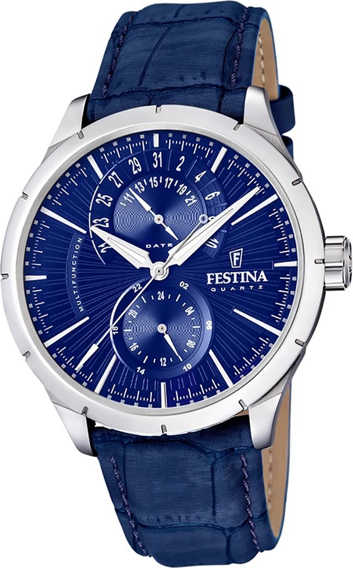 Kožené pánske hodinky Festina F16573/7 analógové náramkové hodinky modré retro D2UF16573/7
