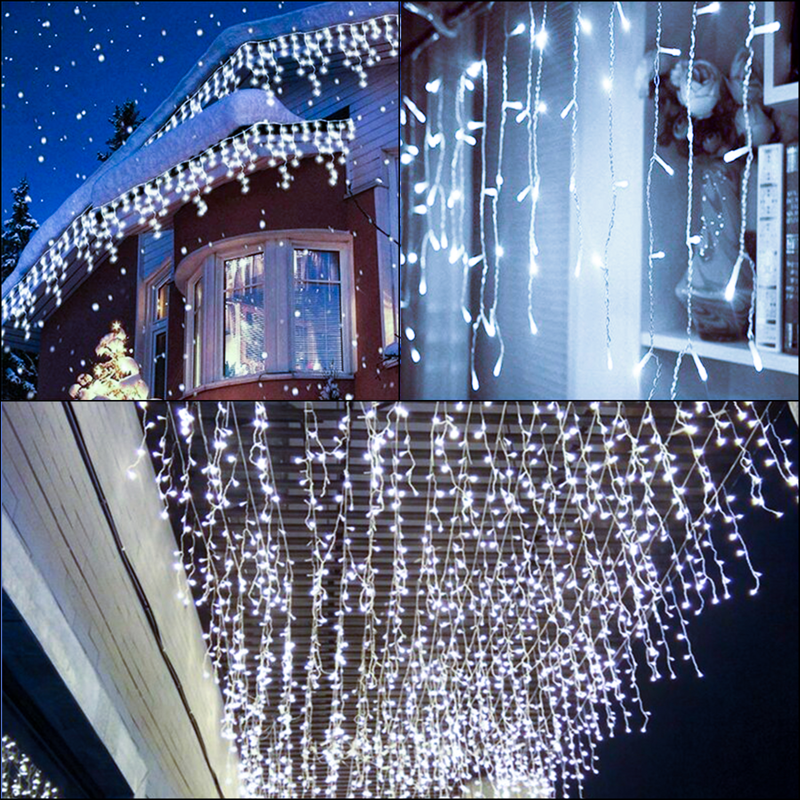 144er LED warm weiß Eisregen Eiszapfen-Kette Lichterkette Timer Weihnachtsdeko