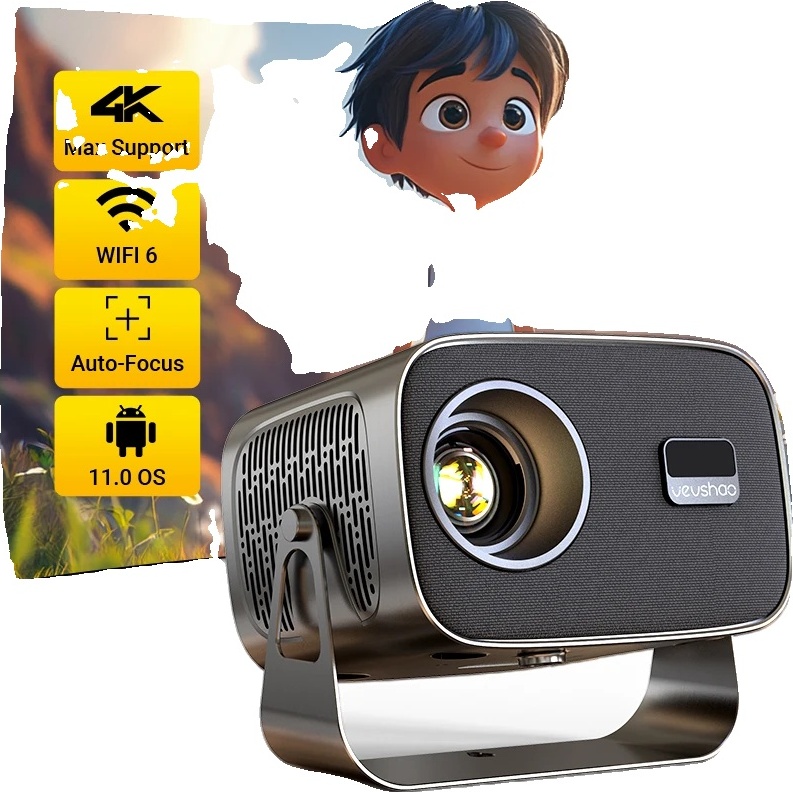 4K projektor so systémom Android, jas 350 ANSI lúmenov, automatická korekcia lichobežníkového skreslenia, dvojpásmové WiFi