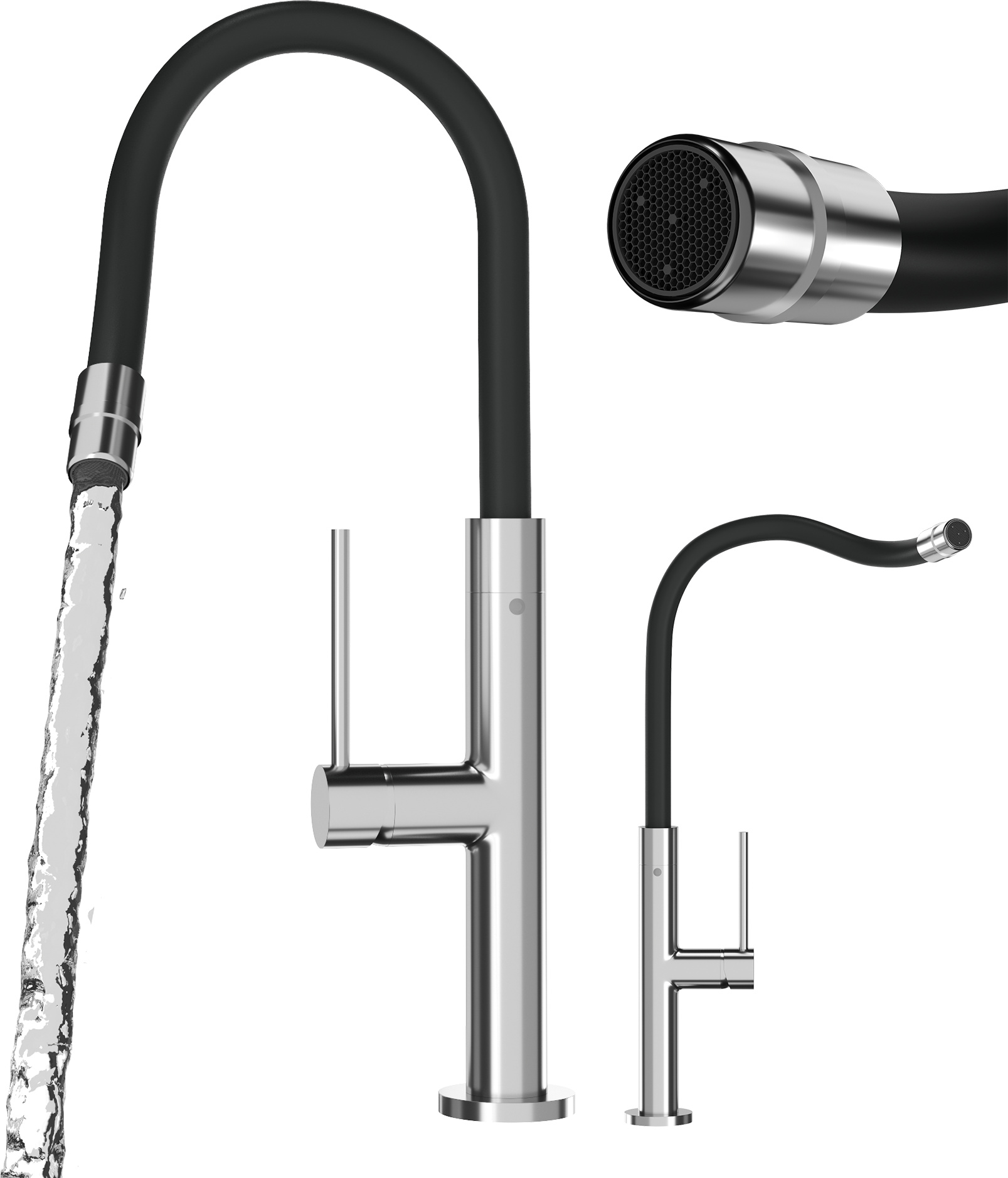 Küchenarmatur mit flexiblem Auslauf Silber Chrom Oti Spültisch Wasserhahn